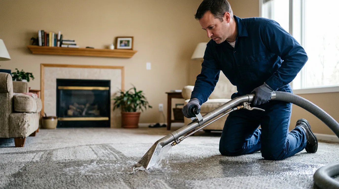 Water damage restoration technician working near Kingston, IL
